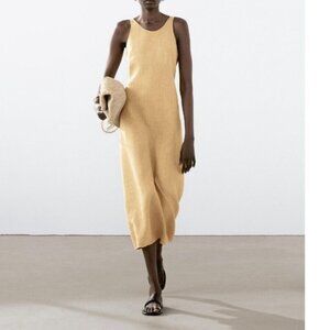 Sleeveless Yellow Linen-Blend Midi Dress - Brand